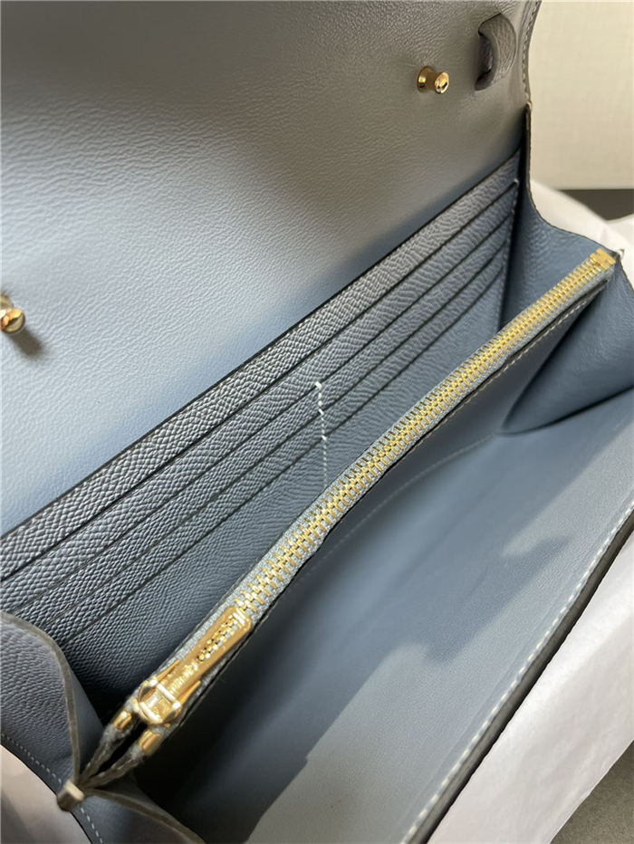 Hermes Constance To Go Long Wallet Epsom Leather Grey Blue Gold-Metal WAX High