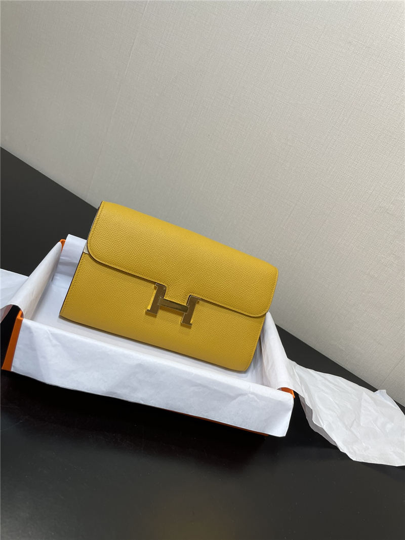 Hermes Constance To Go Long Wallet Epsom Leather Yellow Gold-Metal WAX High