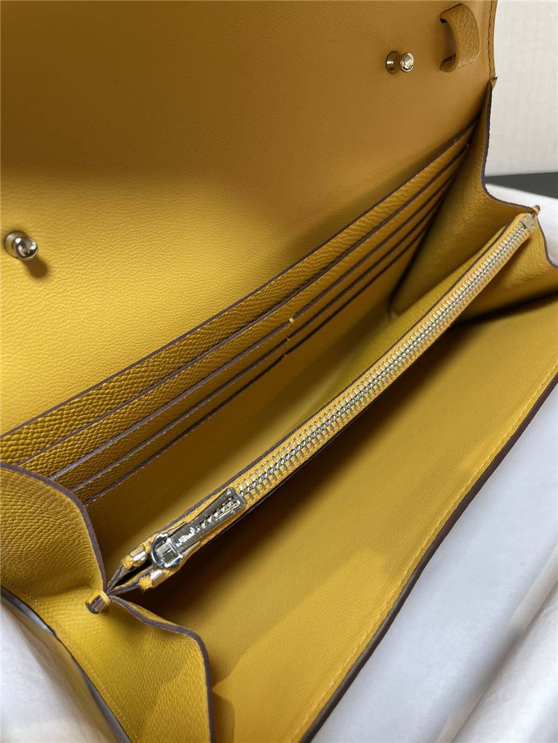 Hermes Constance To Go Long Wallet Epsom Leather Yellow Silver-Metal WAX High