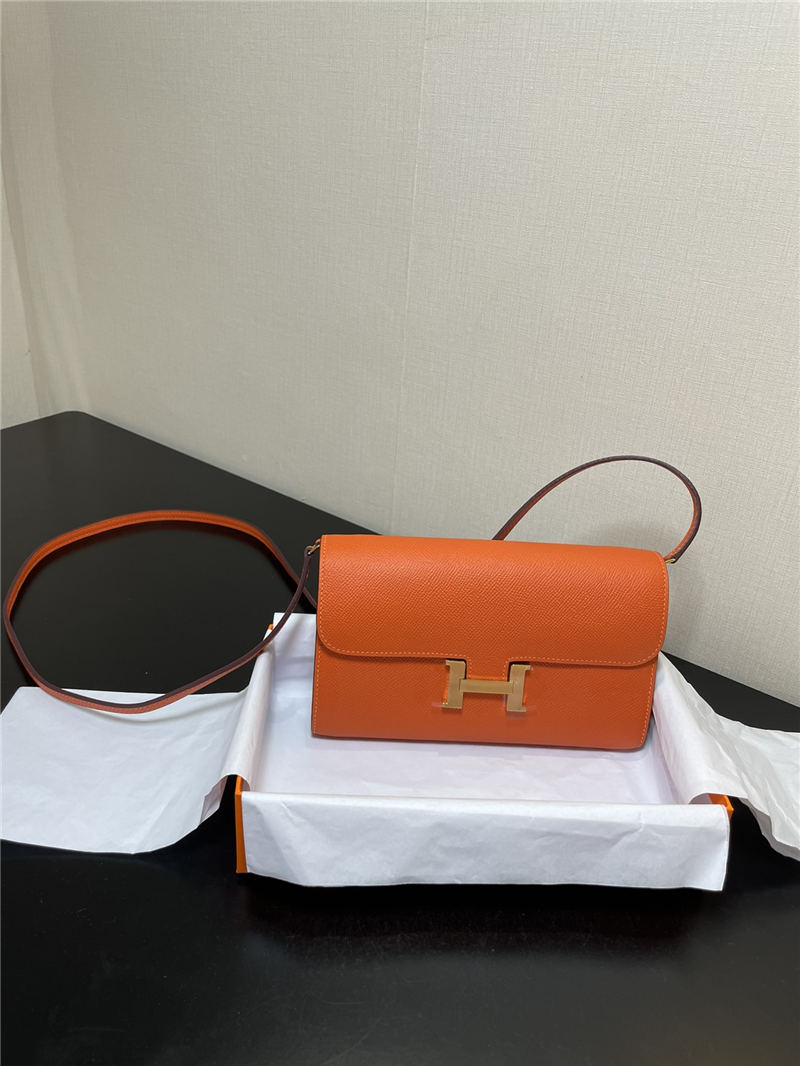 Hermes Constance To Go Long Wallet Epsom Leather Orange Gold-Metal WAX High