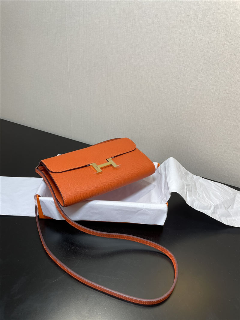 Hermes Constance To Go Long Wallet Epsom Leather Orange Gold-Metal WAX High