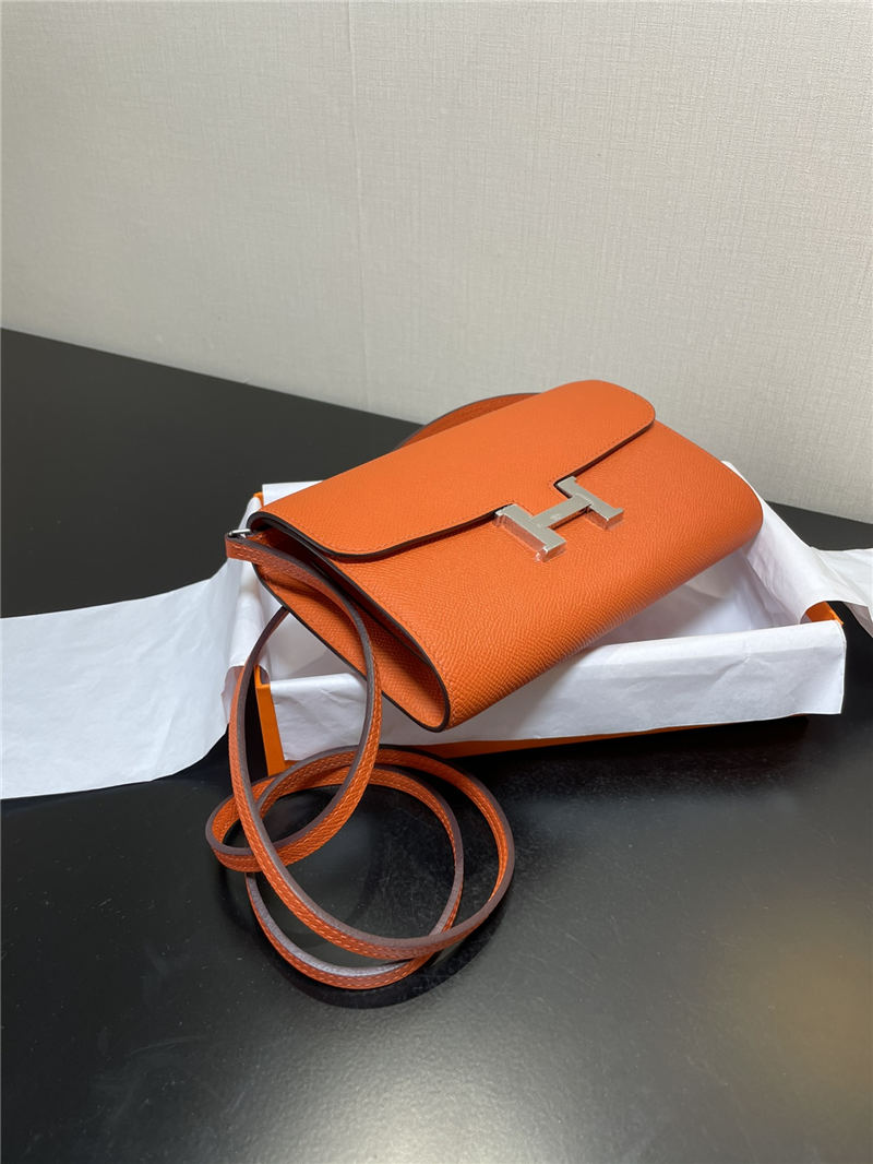 Hermes Constance To Go Long Wallet Epsom Leather Orange Silver-Metal WAX High