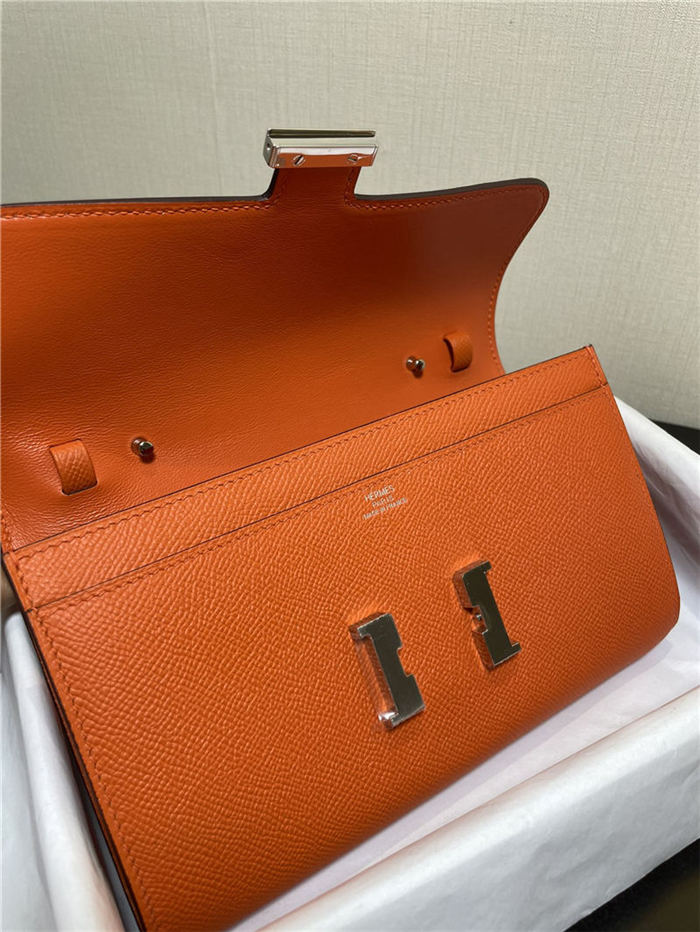 Hermes Constance To Go Long Wallet Epsom Leather Orange Silver-Metal WAX High