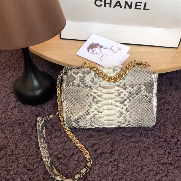 Chanel 19 Flap Bag Snake Gold-Tone, Silver-Tone & Ruthenium-Finish Metal High