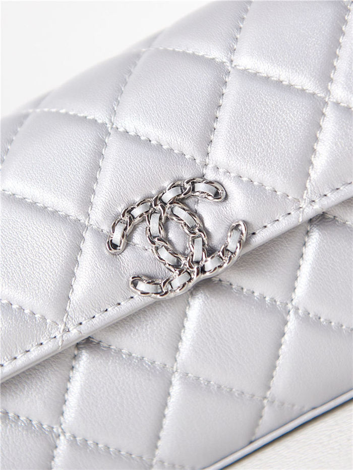 Chanel CLUTCH WITH CHAIN AP3238 Grained Shiny Calfskin Silver A