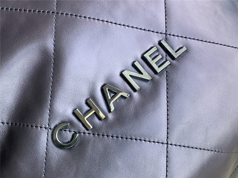 Chanel 22 LARGE HANDBAG Metallic Calfskin & Gold-Tone Metal AS3262 Navy High