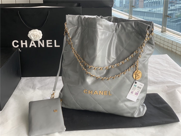 Chanel 22 LARGE HANDBAG Shiny Calfskin & Gold-Tone Metal AS3262 Grey High