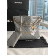 Chanel 22 MEDIUM HANDBAG Shiny Calfskin & Gold-Tone Metal AS3261 Grey High