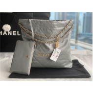 Chanel 22 MEDIUM HANDBAG Shiny Calfskin & Gold-Tone Metal AS3261 Grey High