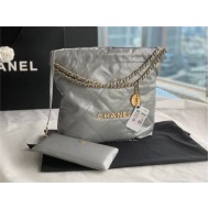 Chanel 22 SMALL HANDBAG Shiny Calfskin & Gold-Tone Metal AS3260 Grey High