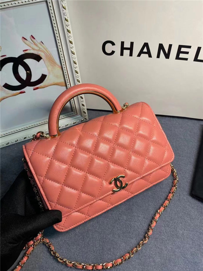 Chanel Wallet on Chain With Handle AP2844 Lambskin & Gold-Tone Metal Coral High