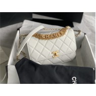 SMALL FLAP BAG Lambskin, Strass & Gold-Tone Metal AS3241 White High