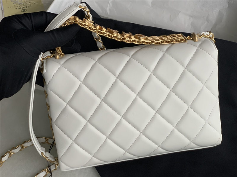 SMALL FLAP BAG Lambskin, Strass & Gold-Tone Metal AS3241 White High