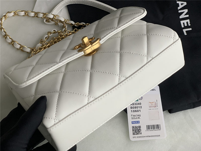 SMALL FLAP BAG Lambskin, Strass & Gold-Tone Metal AS3240 White High