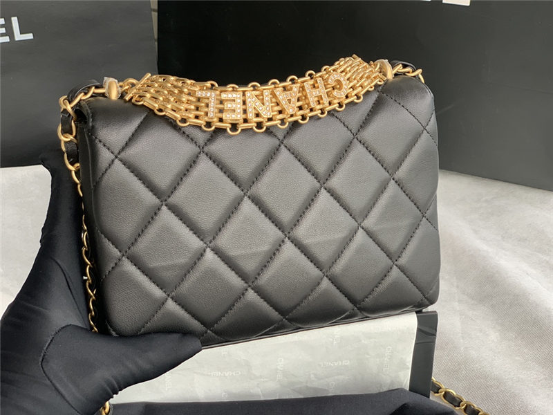 SMALL FLAP BAG Lambskin, Strass & Gold-Tone Metal AS3240 Black High