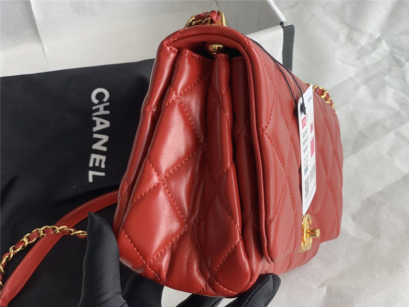 Small Flap Bag AS3367 Lambskin & Gold-Tone Metal Red High