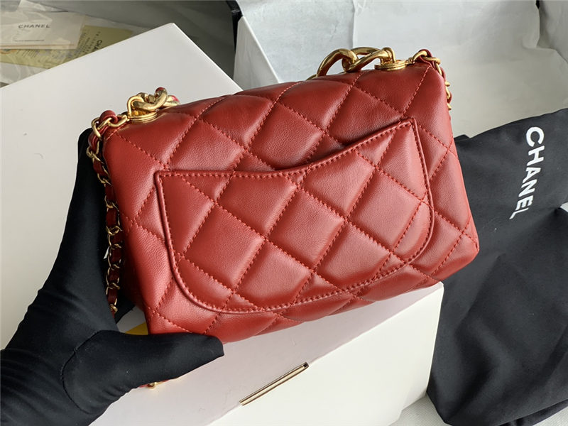 Mini Flap Bag AS3366 Lambskin & Gold-Tone Metal Red High