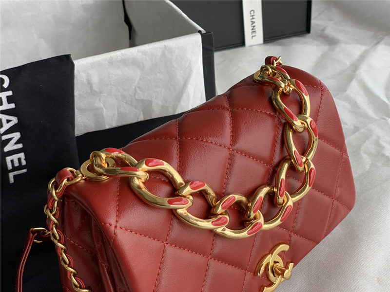 Mini Flap Bag AS3366 Lambskin & Gold-Tone Metal Red High