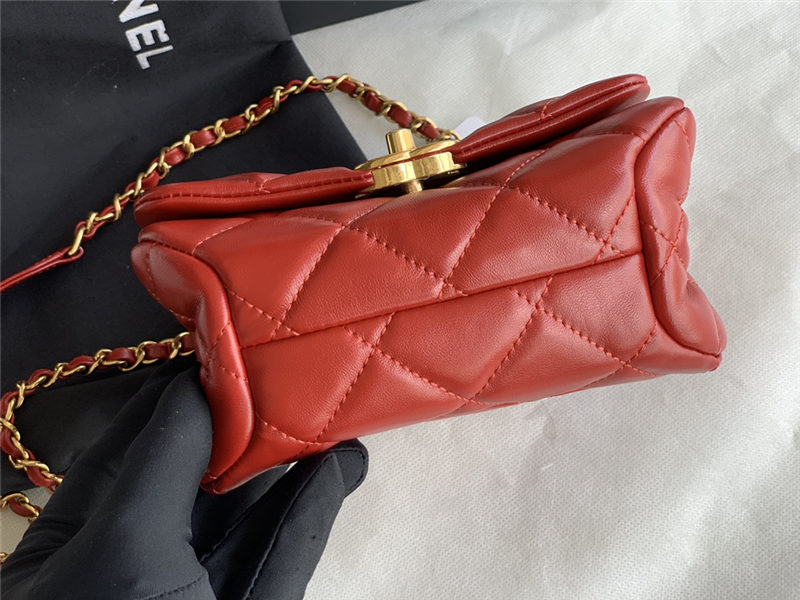 Supermini Flap Bag AS3365 Lambskin & Gold-Tone Metal Red High