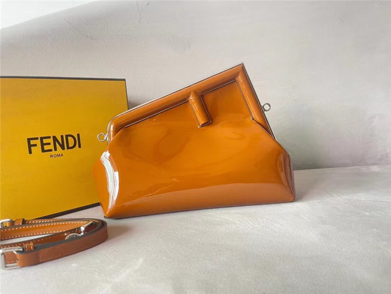 Fendi First Midi Bag Patent leather Brown High