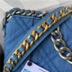 Large Chanel 19 Flap Bag Denim Silver Metal High