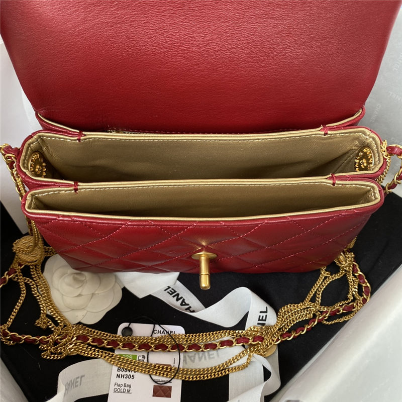 Chanel MINI FLAP BAG AS3378 Lambskin & Gold-Tone Metal Red A