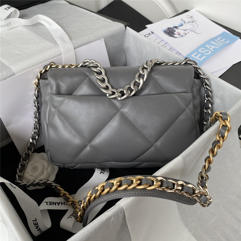 Chanel 19 Flap Bag Goatskin/Lambskin Dark Grey Silver High