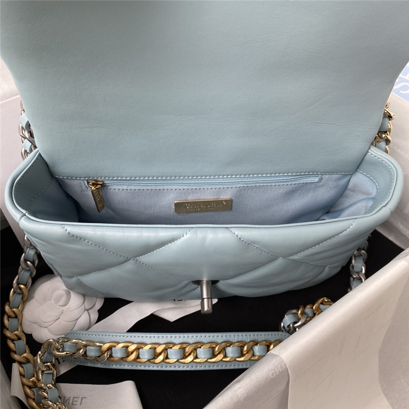 Chanel 19 Flap Bag Goatskin/Lambskin Blue Silver High