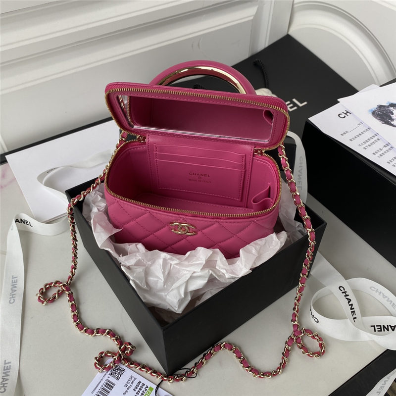 Chanel VANITY WITH CHAIN AP2846 Lambskin & Gold-Tone Metal Fuchsia A