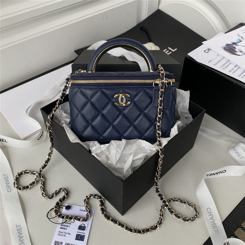 Chanel VANITY WITH CHAIN AP2846 Lambskin & Gold-Tone Metal Navy A