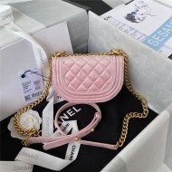 Chanel MINI BOY Chanel MESSENGER BAG Velvet & Gold-Tone Metal AS3315 Pink A