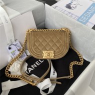 Chanel MINI BOY Chanel MESSENGER BAG Velvet & Gold-Tone Metal AS3315 Beige A