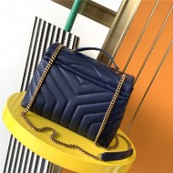 LOULOU SMALL IN MATELASSÉ “Y” LEATHER Gold-Tone Navy High