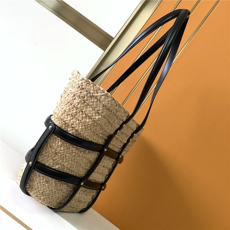 PANIER MEDIUM BAG IN NATURAL RAFFIA AND SMOOTH LEATHER High