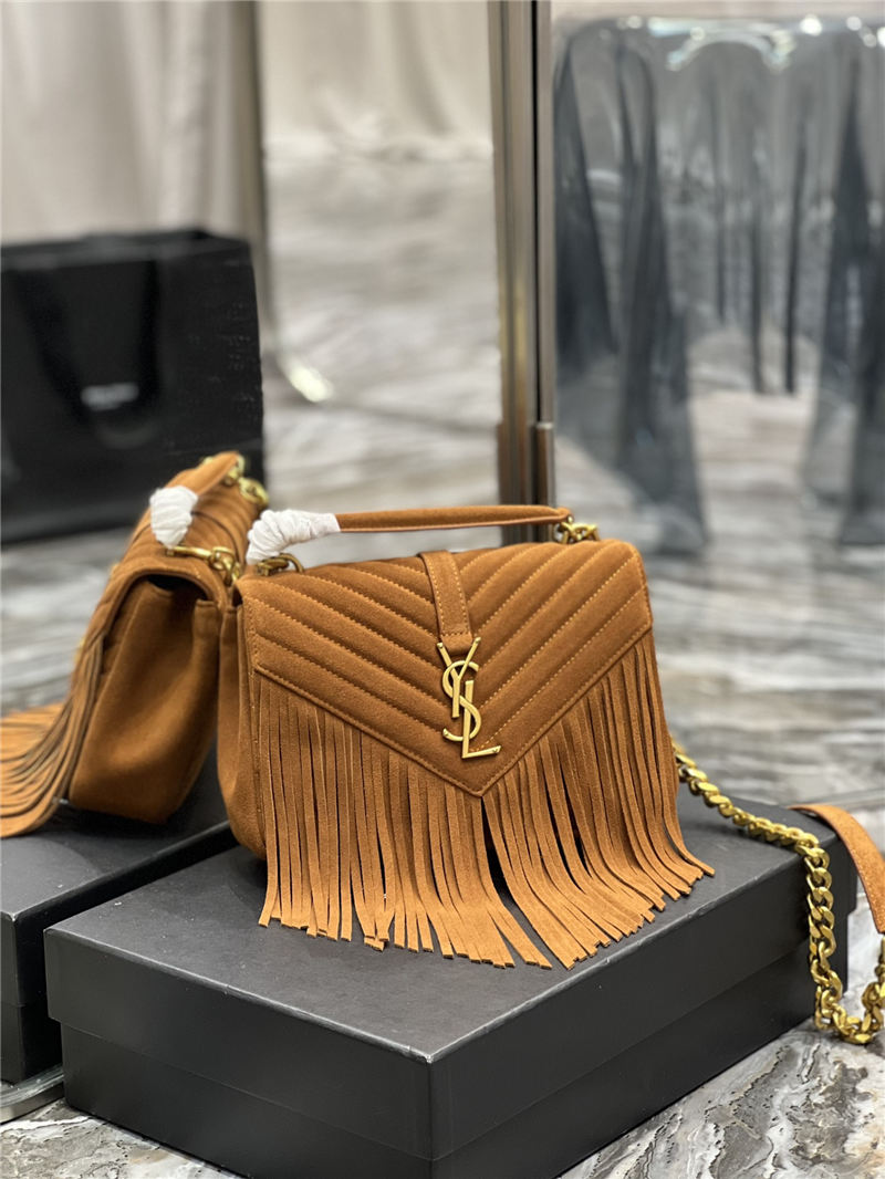 COLLEGE MEDIUM CHAIN BAG IN LIGHT SUEDE WITH FRINGES High