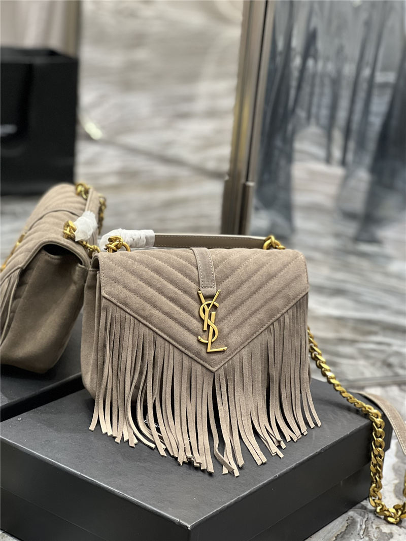 COLLEGE MEDIUM CHAIN BAG IN LIGHT SUEDE WITH FRINGES High