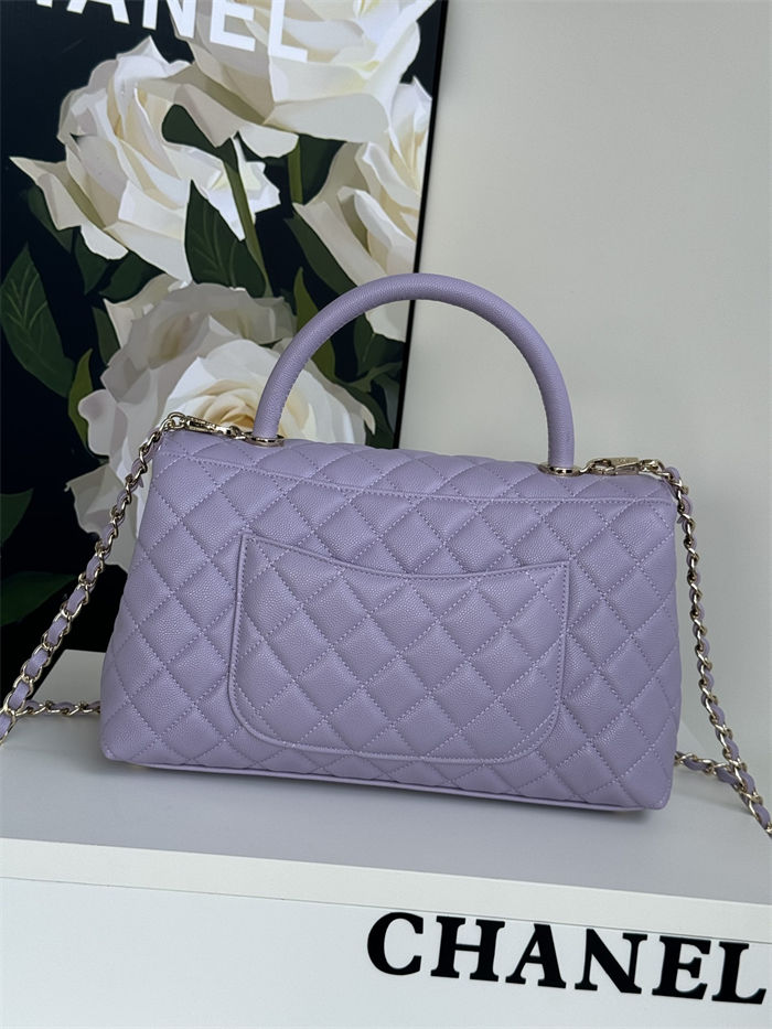 FLAP BAG WITH TOP HANDLE Grained Calfskin Purple-binding Gold Metal High