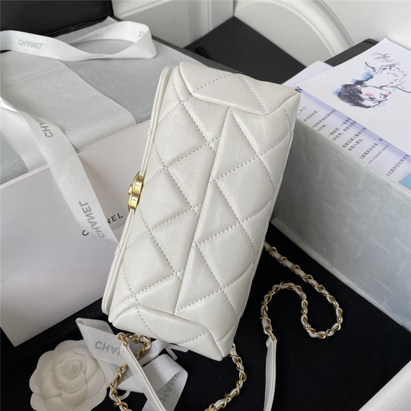 Mini Flap Bag AS3366 Lambskin & Gold-Tone Metal White A