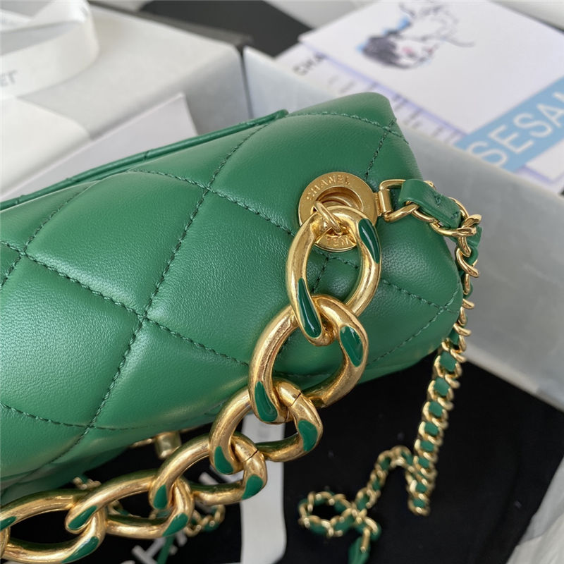 Mini Flap Bag AS3366 Lambskin & Gold-Tone Metal Green A