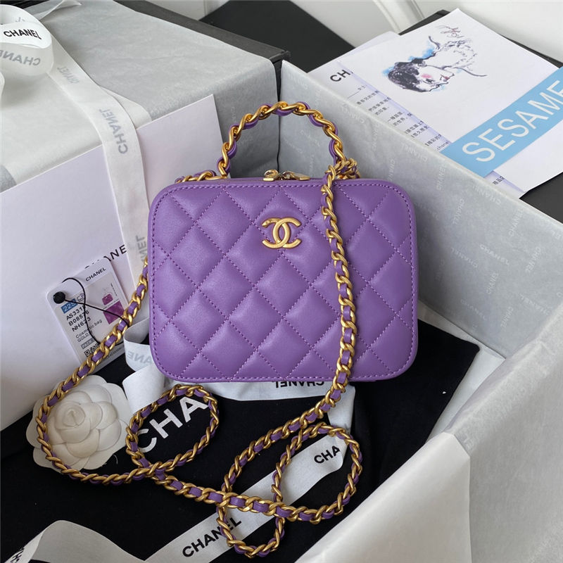 Chanel Small VANITY CASE AS3318 Lambskin & Gold-Tone Metal Purple A