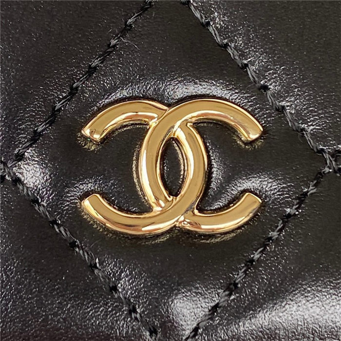 Chanel FLAP PHONE HOLDER WITH CHAIN Shiny Calfskin & Gold-Tone Metal AP2875 Black A