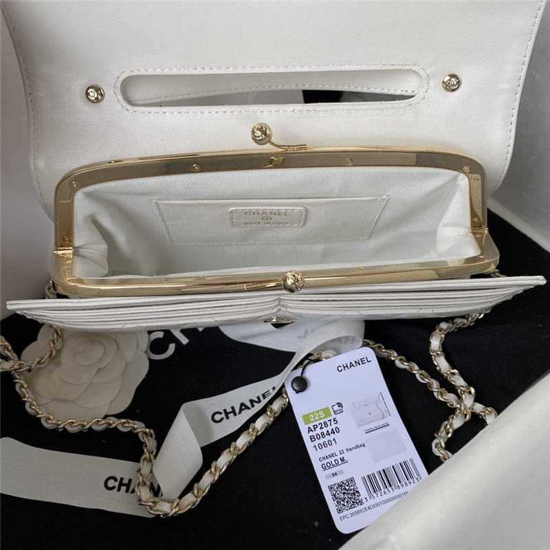 Chanel FLAP PHONE HOLDER WITH CHAIN Shiny Calfskin & Gold-Tone Metal AP2875 White A