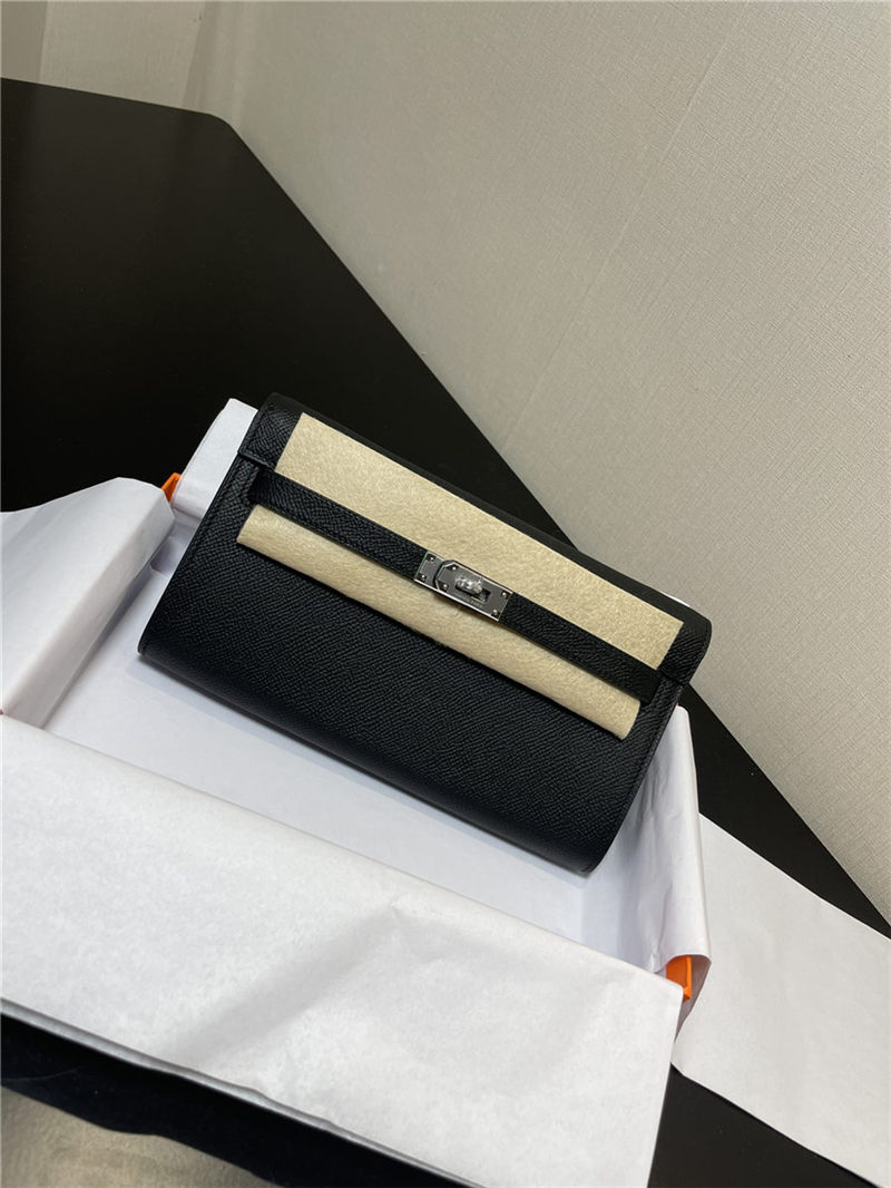 Hermes Kelly Classique To Go wallet Epsom calfskin Black Silver-Metal WAX High