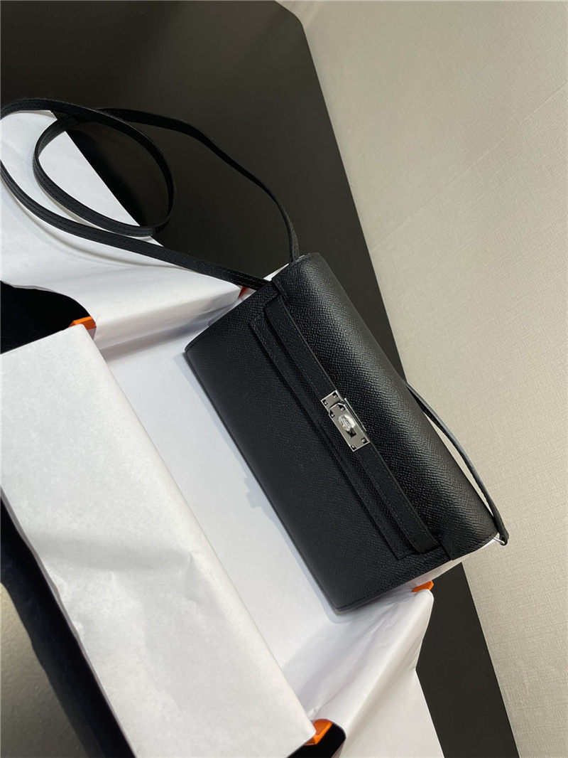 Hermes Kelly Classique To Go wallet Epsom calfskin Black Silver-Metal WAX High