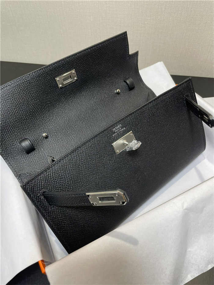 Hermes Kelly Classique To Go wallet Epsom calfskin Black Silver-Metal WAX High