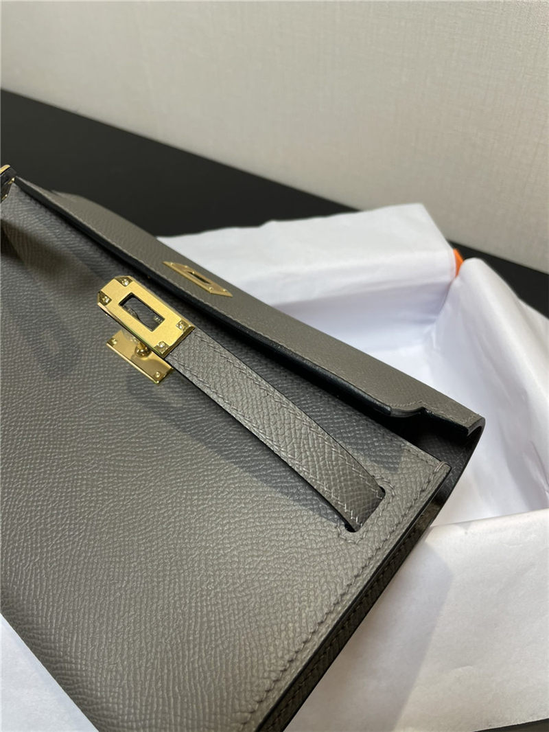 Hermes Kelly Classique To Go wallet Epsom calfskin Dark Grey Gold-Metal WAX High