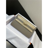 Hermes Kelly Classique To Go wallet Epsom calfskin Light Grey Gold-Metal WAX High