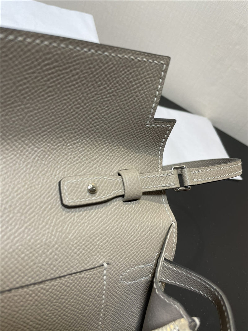 Hermes Kelly Classique To Go wallet Epsom calfskin Light Grey Silver-Metal WAX High