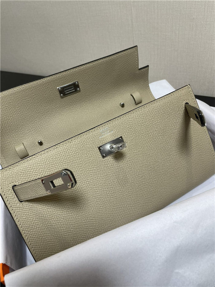 Hermes Kelly Classique To Go wallet Epsom calfskin Warm Grey Silver-Metal WAX High