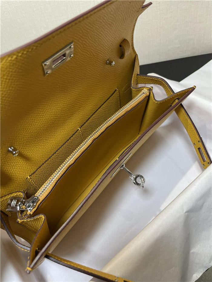 Hermes Kelly Classique To Go wallet Epsom calfskin Yellow Silver-Metal WAX High